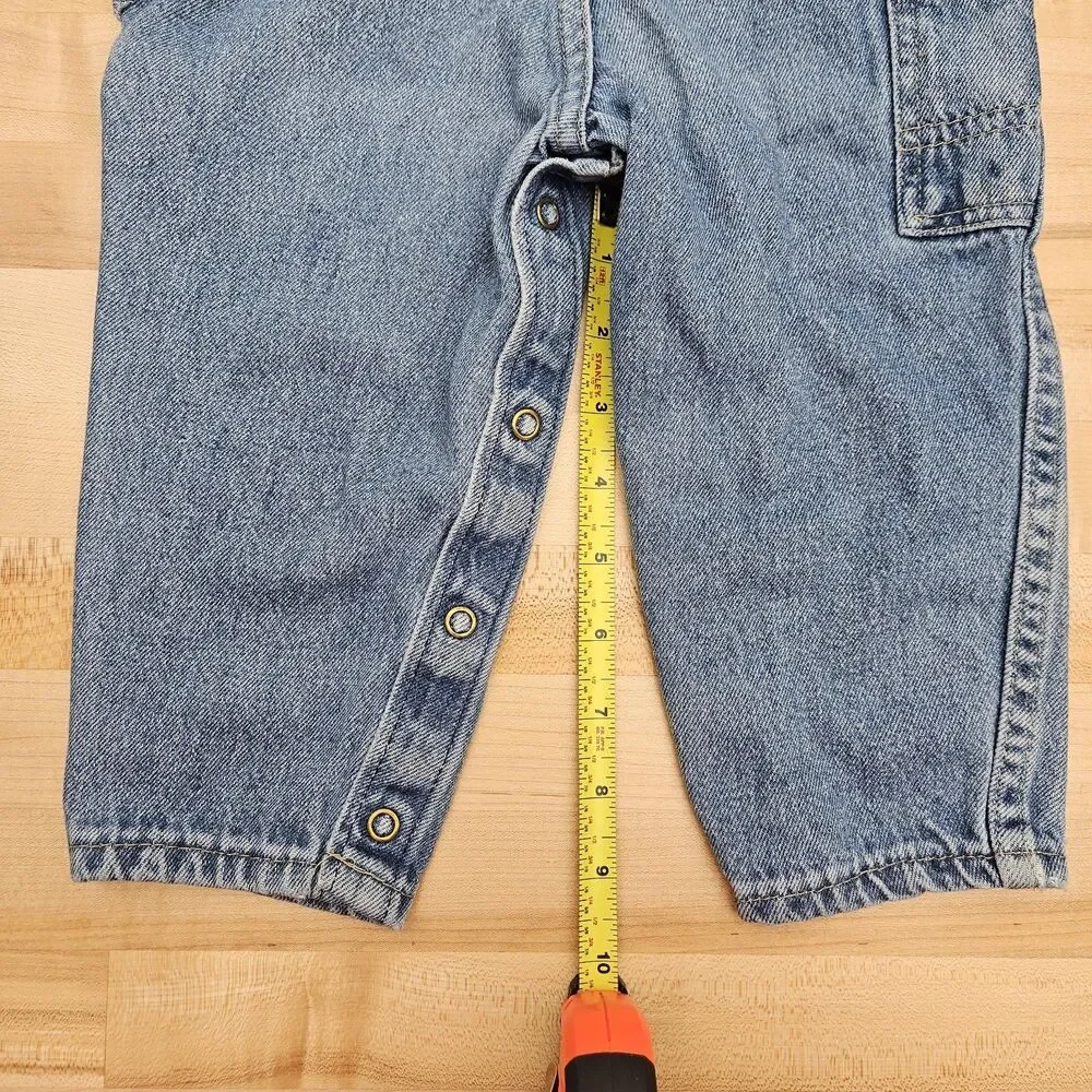 Vintage Oshkosh B'Gosh Vestbak Overalls Baby 24 Months Leg Snaps Blue Denim USA - Picture 5 of 9
